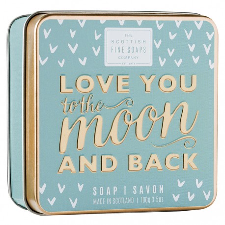 SOAP TIN DULCES MENSAJES LOVE YOU TO THE MOON AND BACK 100G